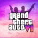 Grand Theft Auto VI logo with tropical background and silhouetted characters