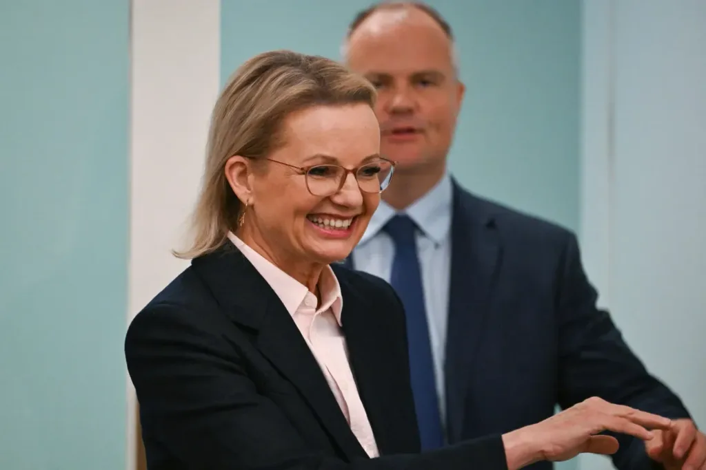 Sussan Ley smiling after becoming the first female leader of the Australian Liberal Party in 2025