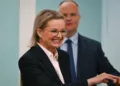 Sussan Ley smiling after becoming the first female leader of the Australian Liberal Party in 2025