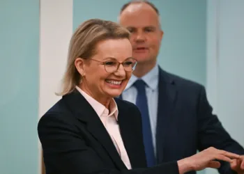 Sussan Ley smiling after becoming the first female leader of the Australian Liberal Party in 2025