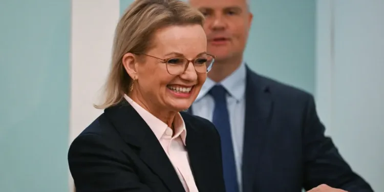 Sussan Ley smiling after becoming the first female leader of the Australian Liberal Party in 2025